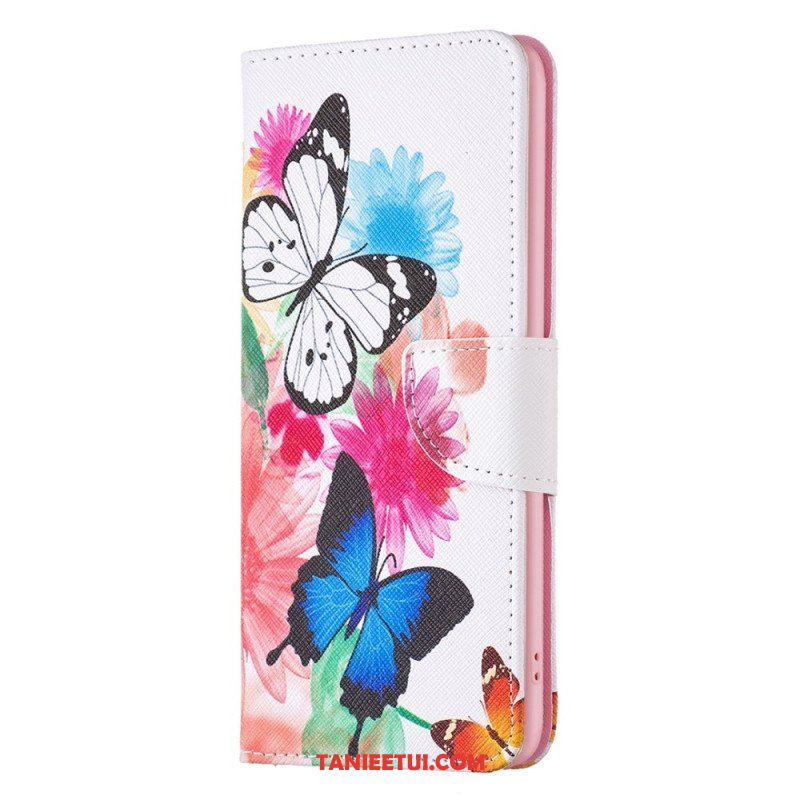 Skórzany Futerał do Xiaomi 12T / 12T Pro Malowane Motyle I Kwiaty