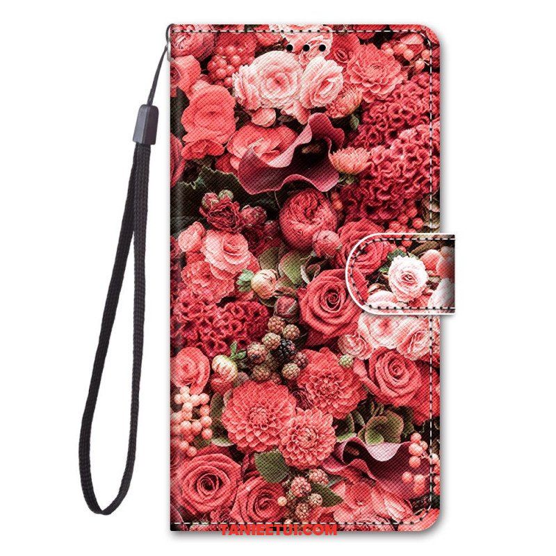 Skórzany Futerał do Xiaomi Redmi Note 11 Pro Plus 5G z Łańcuch Paski Kwiaty