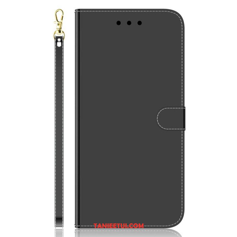 Skórzany Futerał do Xiaomi Redmi Note 12 5G Sztuczna Lustrzana Skóra Z Paskiem