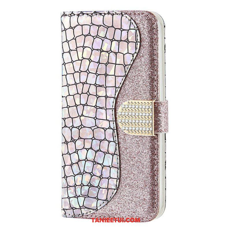 Skórzany Futerał do iPhone 13 Mini Krokodyle Diamenty