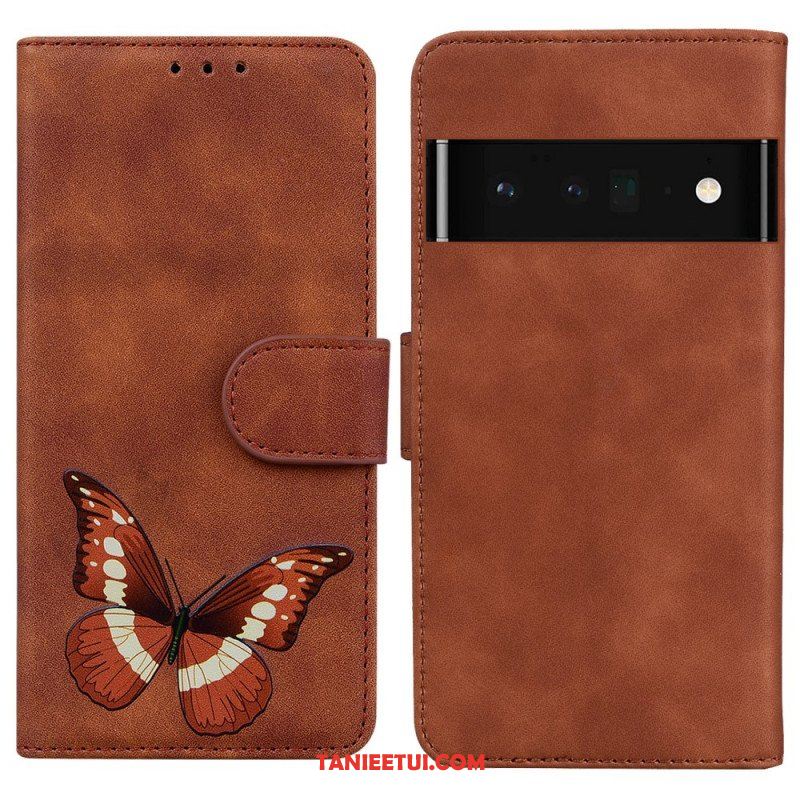 Etui Folio do Google Pixel 6 Pro Motyl Dotykający Skóry