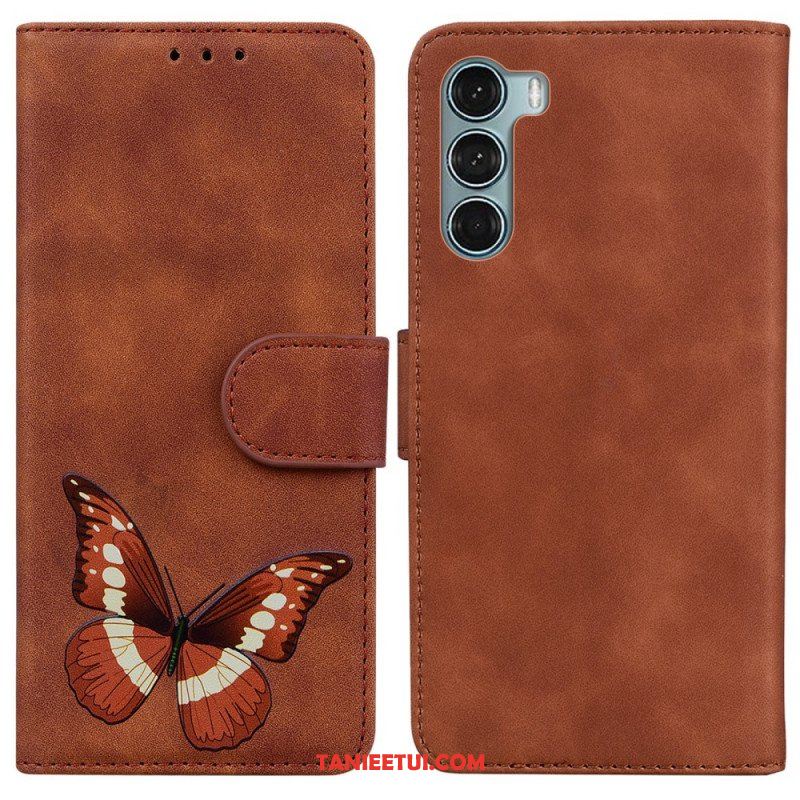 Etui Folio do Moto G200 5G Motyl Dotykający Skóry