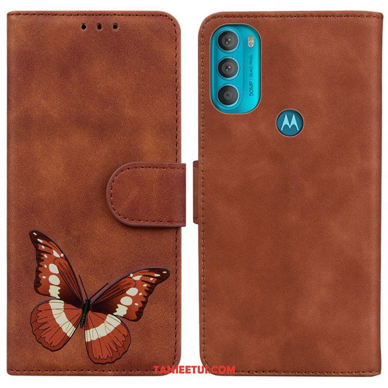 Etui Folio do Moto G71 5G Motyl Dotykający Skóry