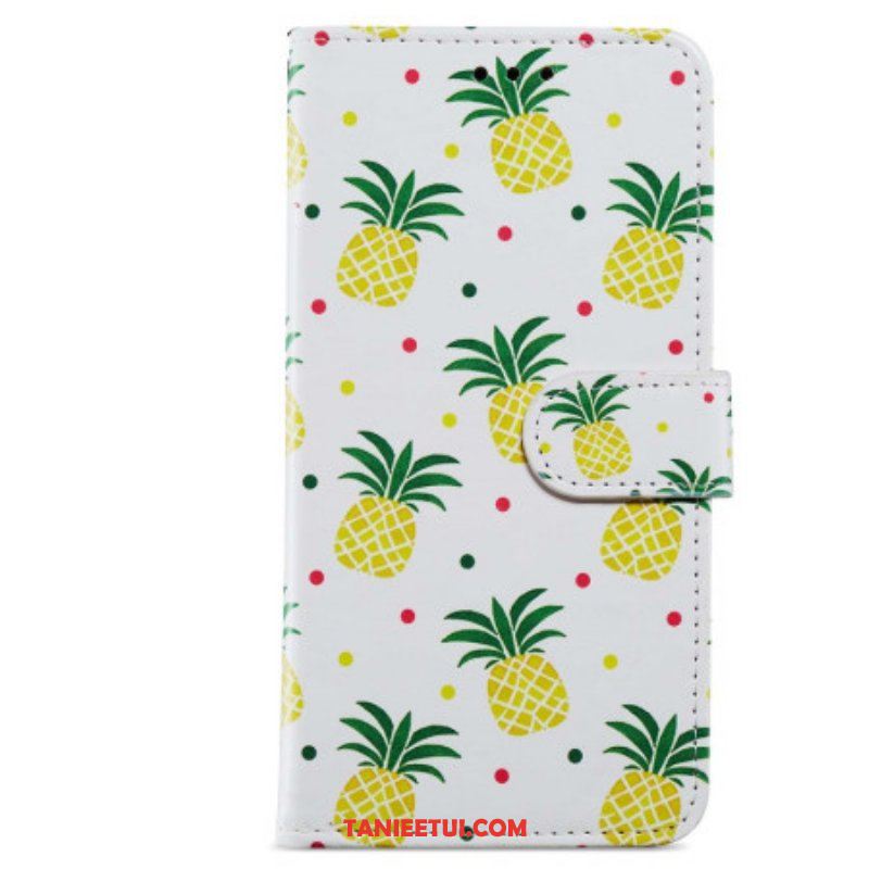 Etui Folio do Moto G73 5G z Łańcuch Paskowaty Ananas