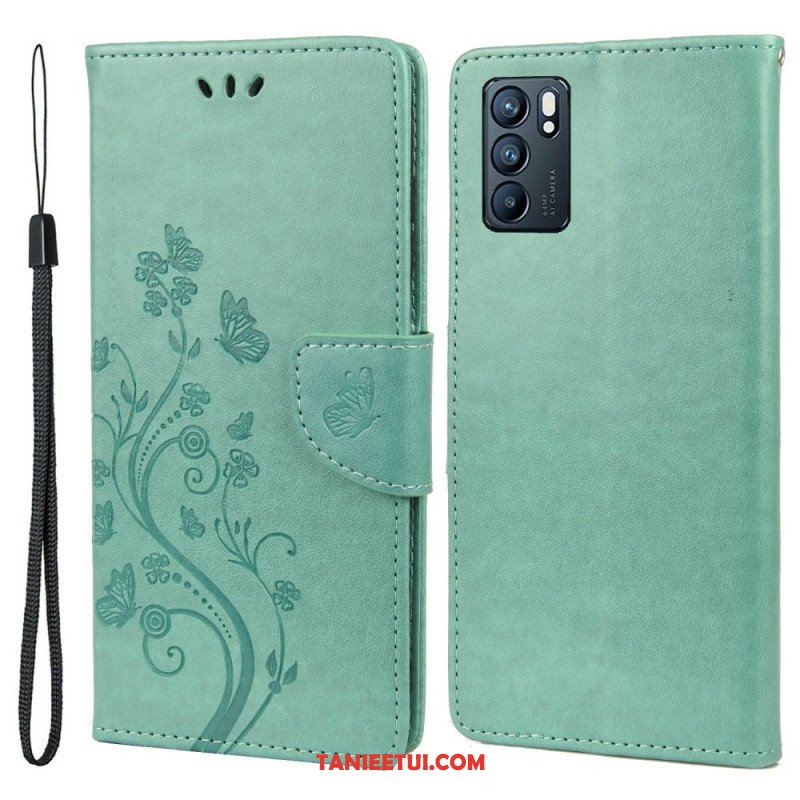 Etui Folio do Oppo Reno 6 5G Motyle I Kwiaty