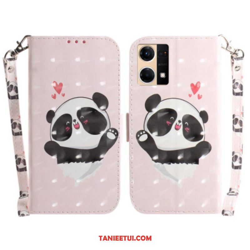 Etui Folio do Oppo Reno 7 z Łańcuch Panda Love Ze Smyczą