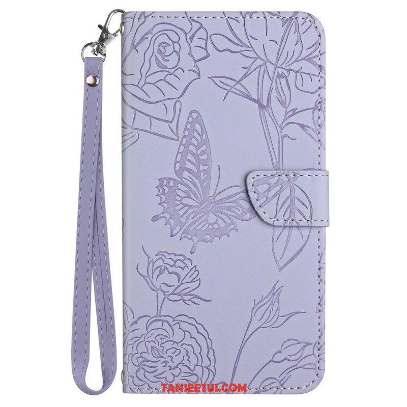 Etui Folio do Samsung Galaxy A13 Motyl Ze Smyczą