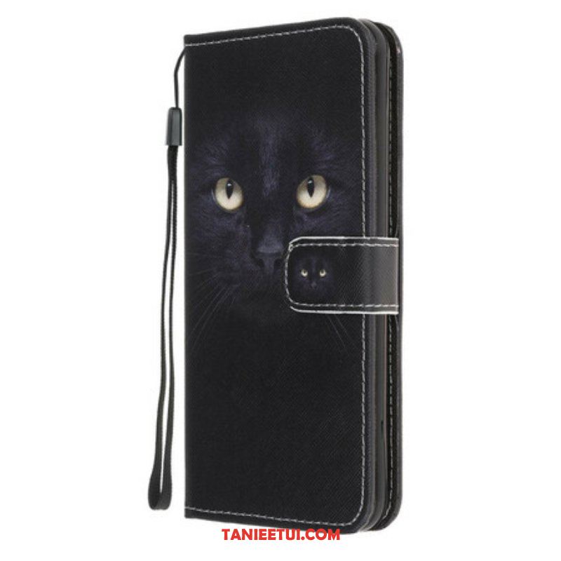 Etui Folio do Samsung Galaxy A52 4G / A52 5G / A52s 5G z Łańcuch Czarne Kocie Oczy W Paski