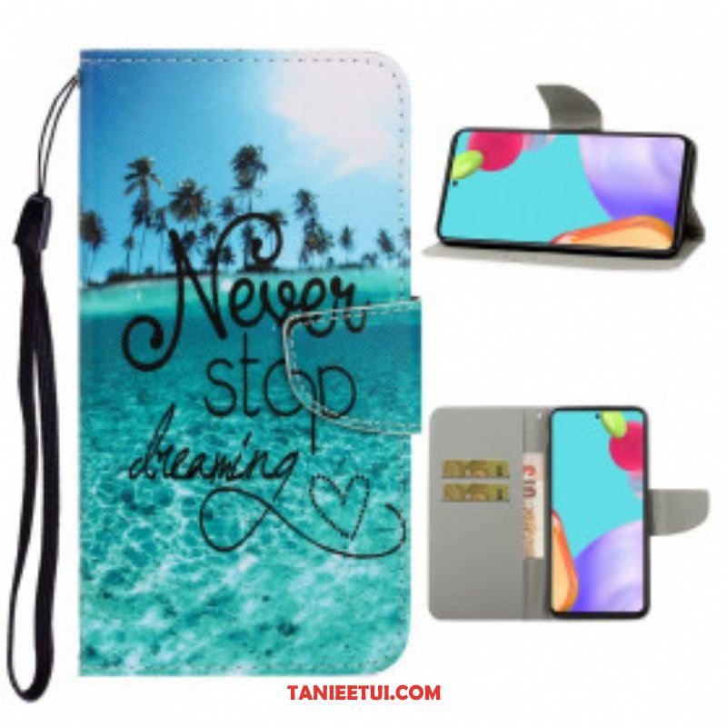 Etui Folio do Samsung Galaxy A52 4G / A52 5G / A52s 5G z Łańcuch Granatowy Pasek Na Ramiączkach Never Stop Dreaming