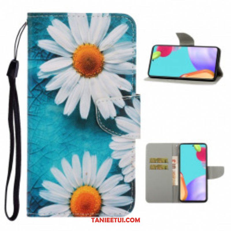 Etui Folio do Samsung Galaxy A52 4G / A52 5G / A52s 5G z Łańcuch Stringi Stokrotki