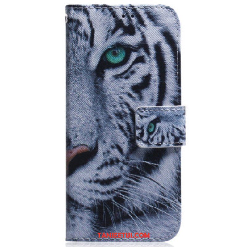 Etui Folio do Samsung Galaxy A54 5G z Łańcuch Pasiasty Biały Tygrys