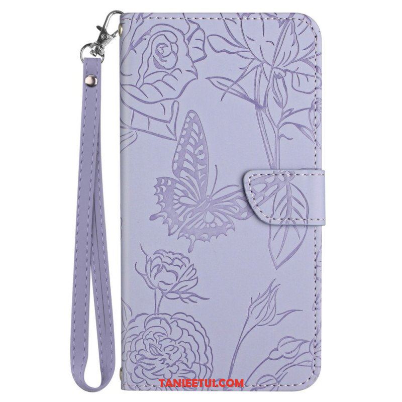 Etui Folio do Samsung Galaxy M23 5G Dyskretne Motyle I Smycz