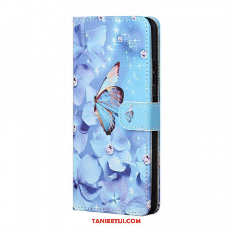 Etui Folio do Samsung Galaxy M23 5G z Łańcuch Diamentowe Motyle Na Ramiączkach