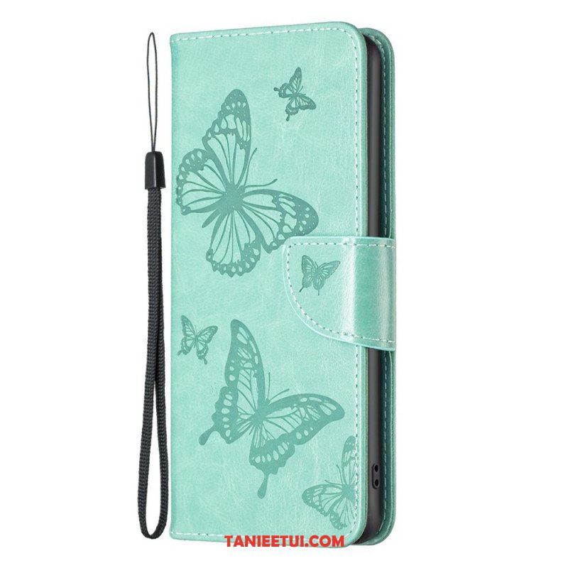 Etui Folio do Samsung Galaxy M23 5G z Łańcuch Paski Z Nadrukiem Motyli