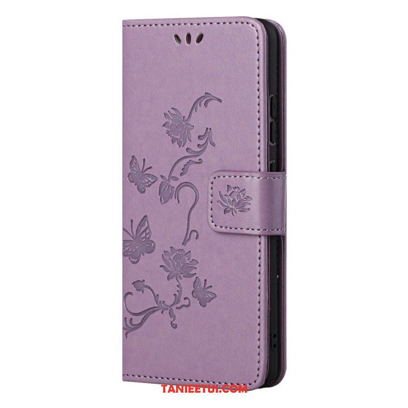 Etui Folio do Samsung Galaxy M52 5G z Łańcuch Pasek W Motyle I Kwiaty