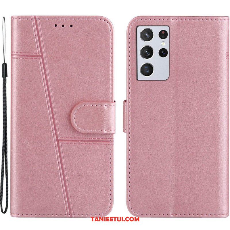 Etui Folio do Samsung Galaxy S21 Ultra 5G z Łańcuch Pasek Z Efektem Skóry Ekologicznej