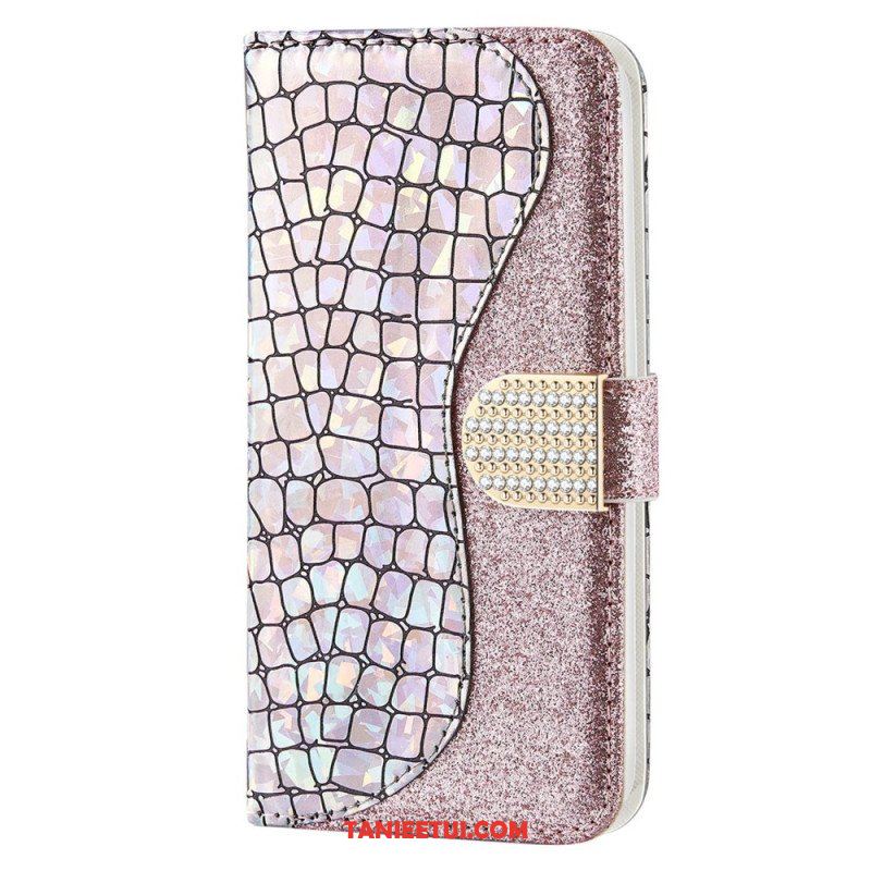 Etui Folio do Samsung Galaxy S23 5G Krokodyle Diamenty