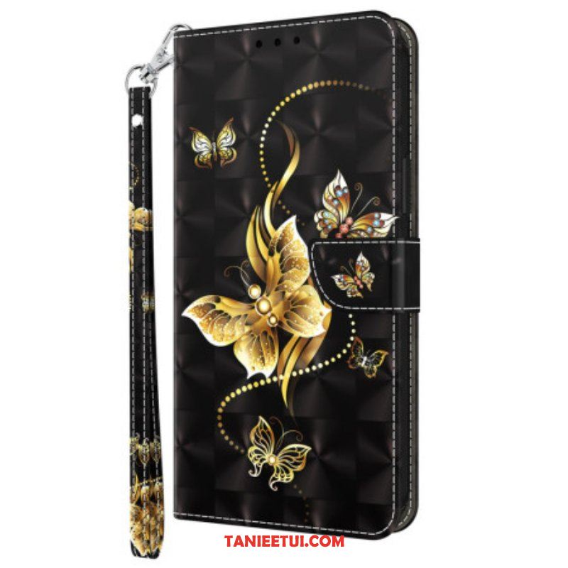 Etui Folio do Samsung Galaxy S23 5G z Łańcuch Motyle Złoty Pasek