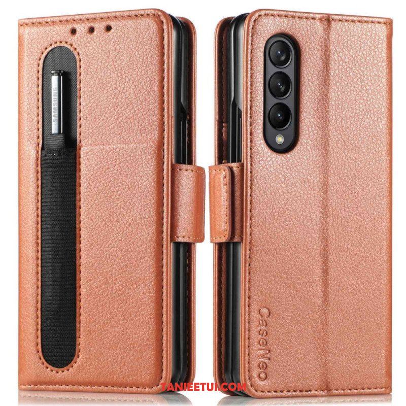 Etui Folio do Samsung Galaxy Z Fold 4 Otwór Na Długopis Liczi Ze Sztucznej Skóry Caseneo