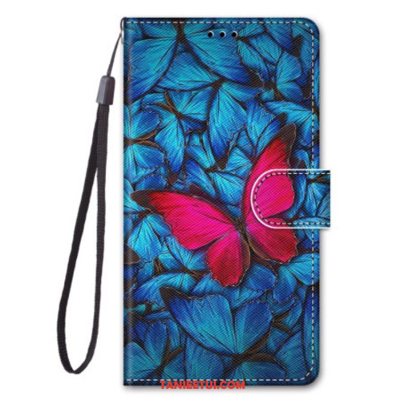 Etui Folio do Sony Xperia 1 IV Czerwony Motyl Niebieskim Tle