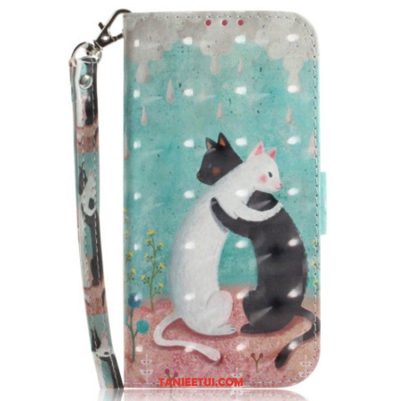 Etui Folio do Xiaomi 12 / 12X z Łańcuch Czarny Kot Biały Kot Z Paskiem