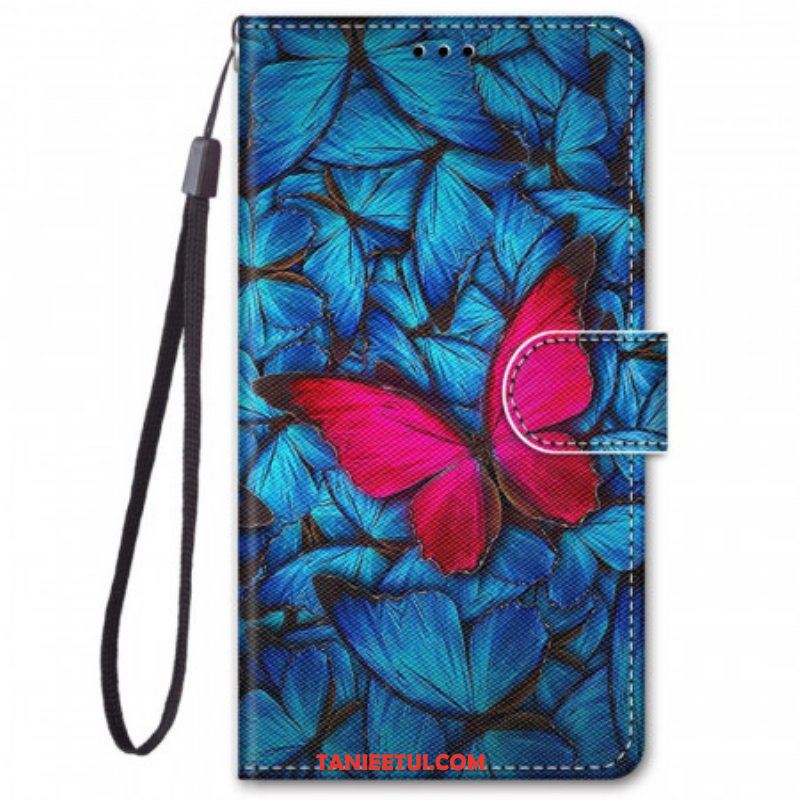 Etui Folio do Xiaomi Redmi Note 11 Pro Plus 5G Czerwony Motyl Niebieskim Tle