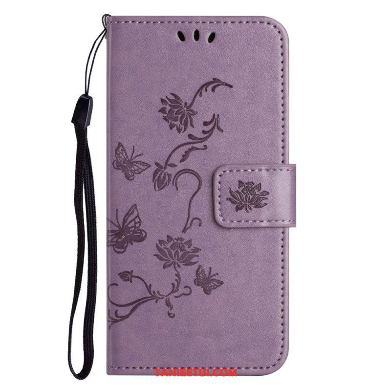 Etui Folio do Xiaomi Redmi Note 12 4G z Łańcuch Kwiaty I Motyle Z Paskiem
