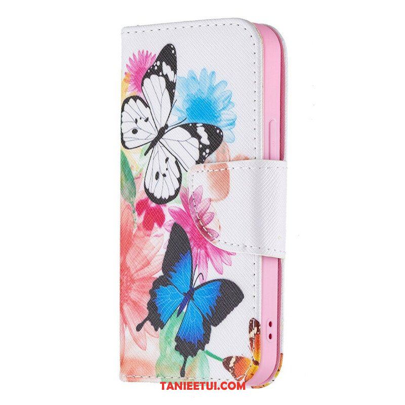 Etui Folio do iPhone 13 Mini Malowane Motyle I Kwiaty