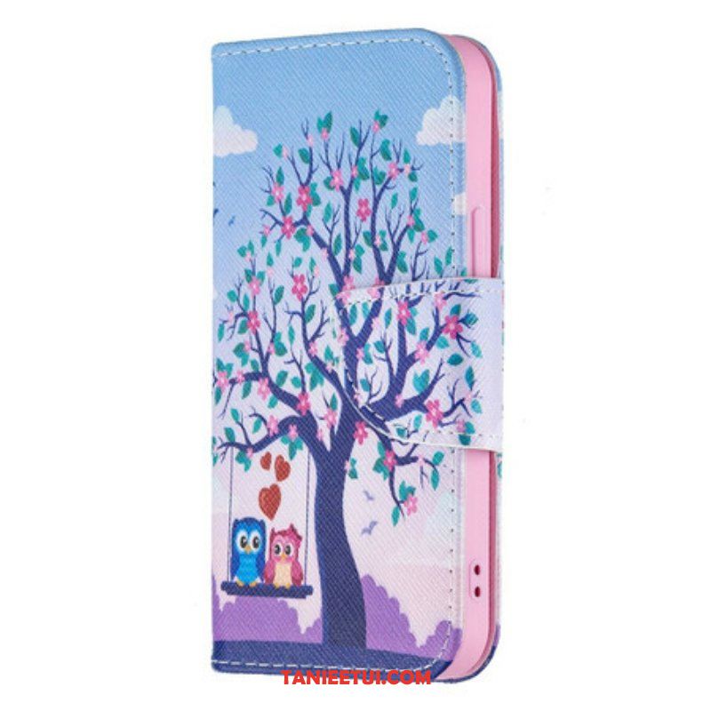 Etui Folio do iPhone 13 Mini Sowy Na Huśtawce