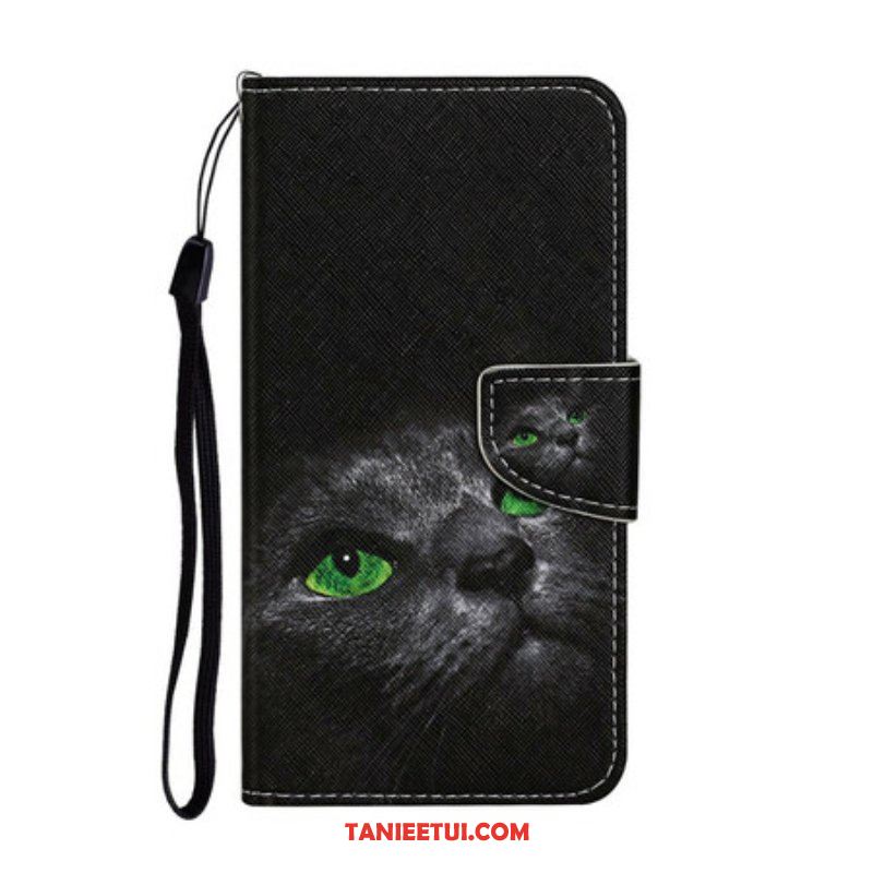 Etui Folio do iPhone 13 Pro Zielone Kocie Oczy Ze Smyczą