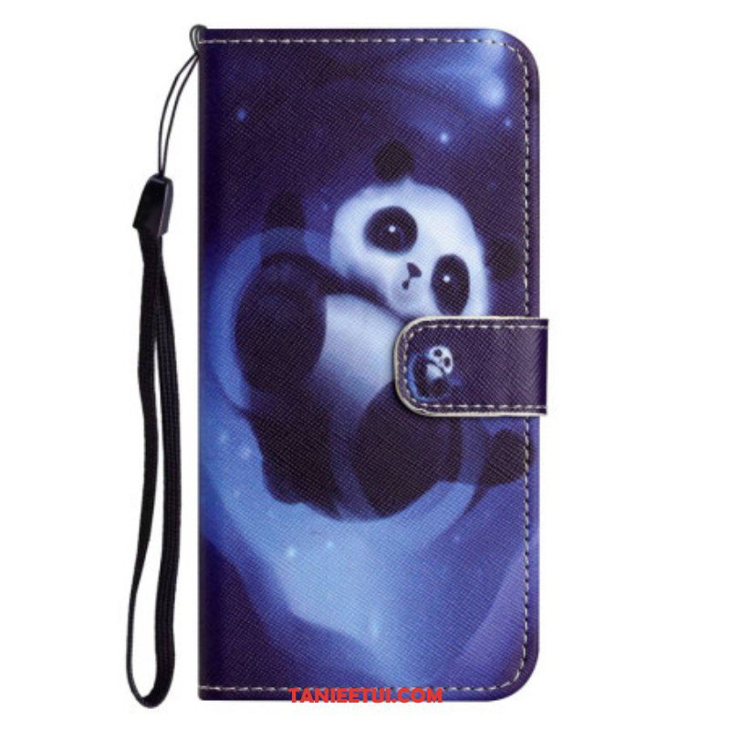 Etui Folio do iPhone 14 Plus z Łańcuch Panda W Kosmosie Ze Smyczą