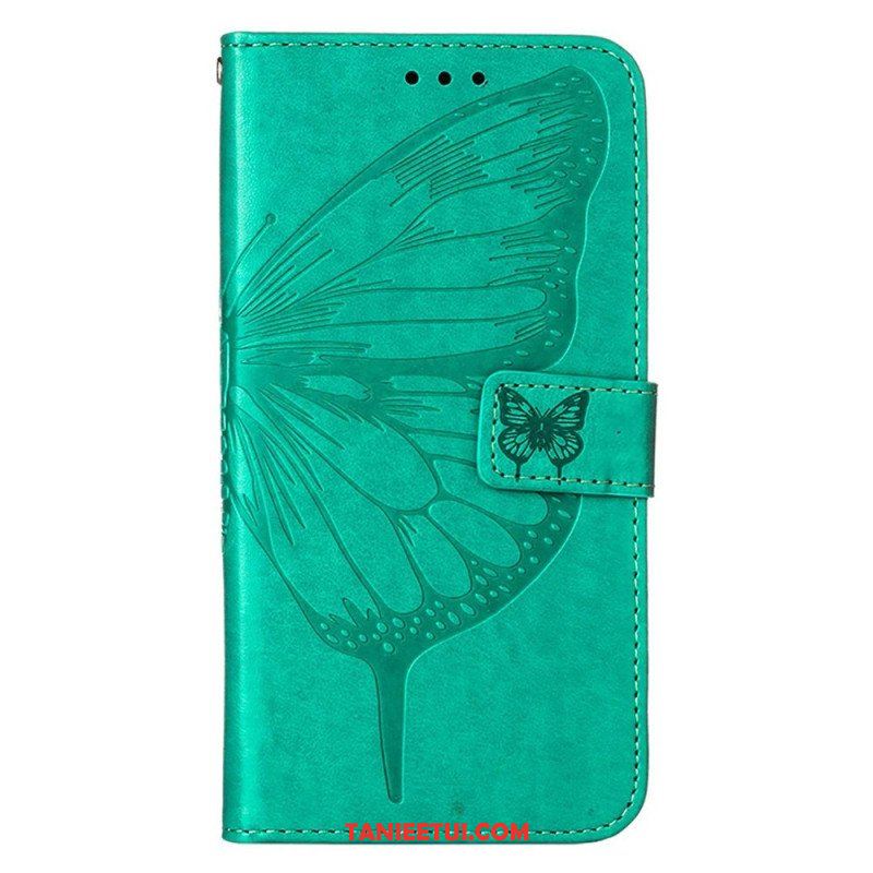 Etui Folio do iPhone 14 Pro Max z Łańcuch Barokowy Motyl Z Paskami