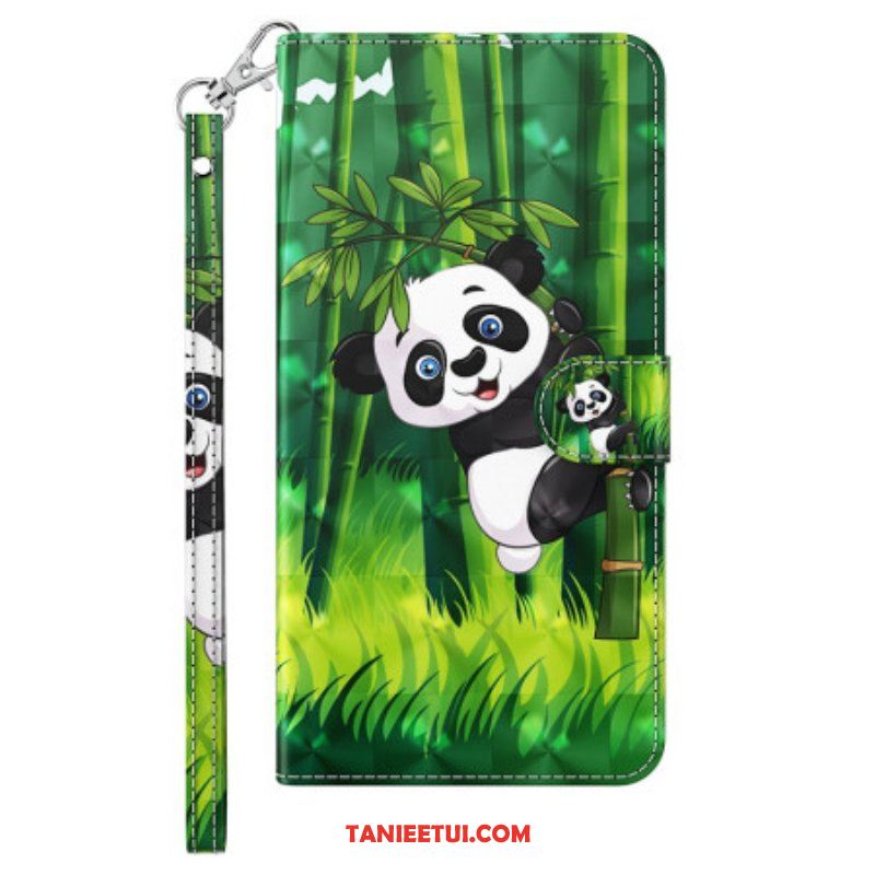 Etui Folio do iPhone 15 Plus z Łańcuch Panda Bambusowa 3d Z Paskiem