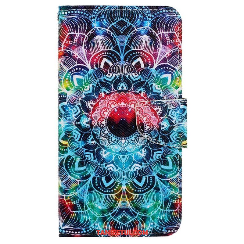 Etui Folio do iPhone 15 z Łańcuch Kolorowa Mandala Z Paskiem