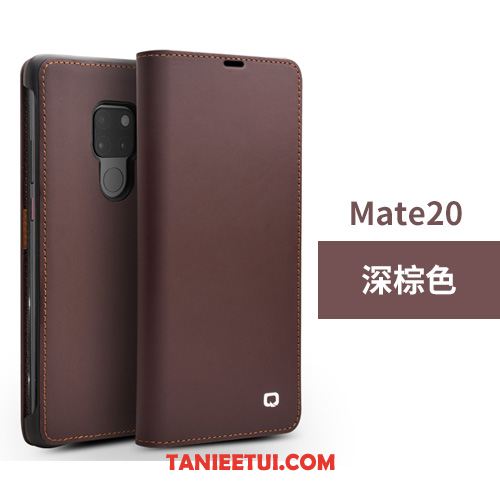 Etui Huawei Mate 20 Proste Prawdziwa Skóra Biznes, Pokrowce Huawei Mate 20 Skóra Bydlęca Skórzany Futerał Telefon Komórkowy Braun