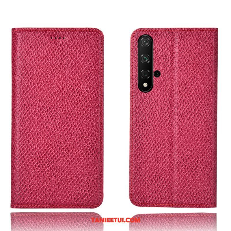Etui Huawei Nova 5t Czerwony Siatkowe Prawdziwa Skóra, Obudowa Huawei Nova 5t Wzór Telefon Komórkowy Ochraniacz