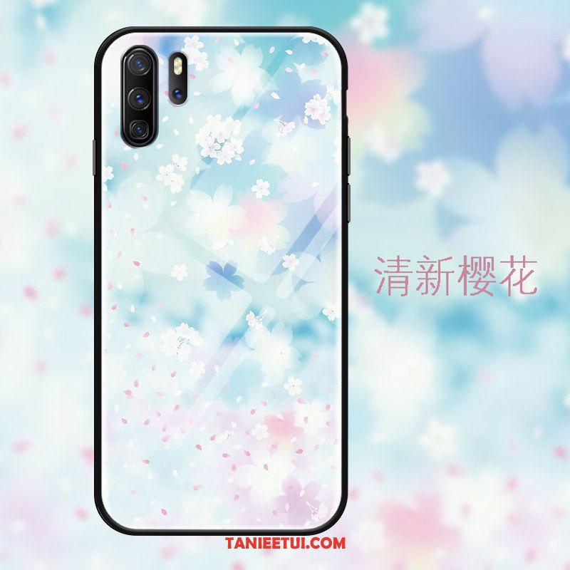 Etui Huawei P30 Pro Szkło Hartowane Sakura Silikonowe, Obudowa Huawei P30 Pro Serce Telefon Komórkowy Niebieski