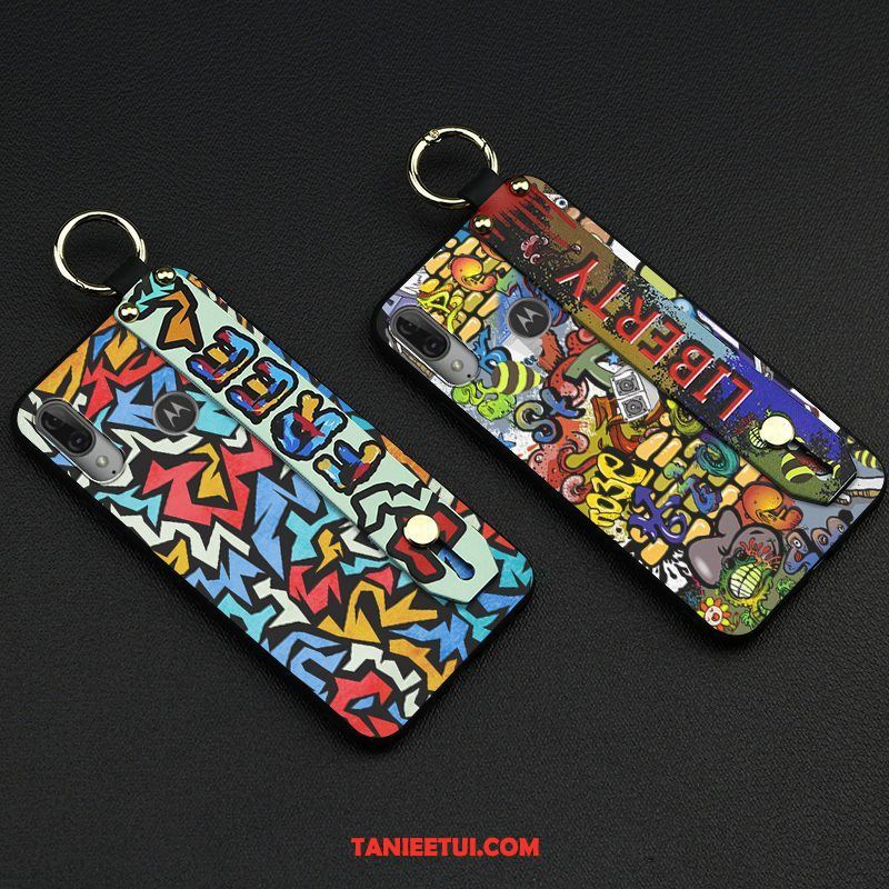 Etui Moto E6 Plus Wiszące Ozdoby Niebieski Miękki, Obudowa Moto E6 Plus Kreskówka Wspornik Graffiti