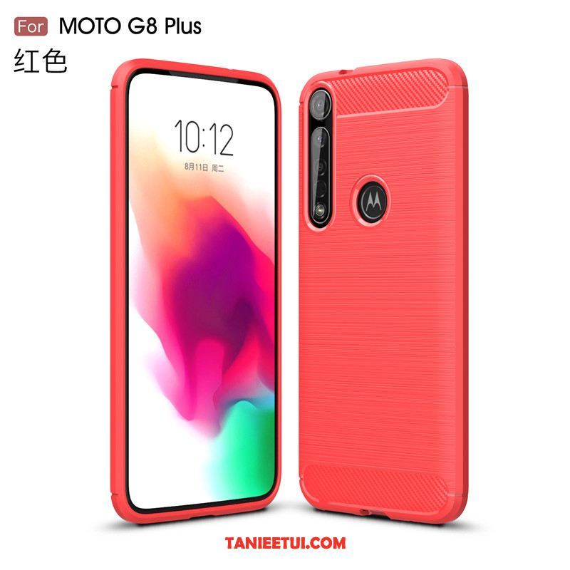 Etui Moto G8 Plus Telefon Komórkowy Antypoślizgowe Miękki, Pokrowce Moto G8 Plus Ochraniacz Włókno Czerwony