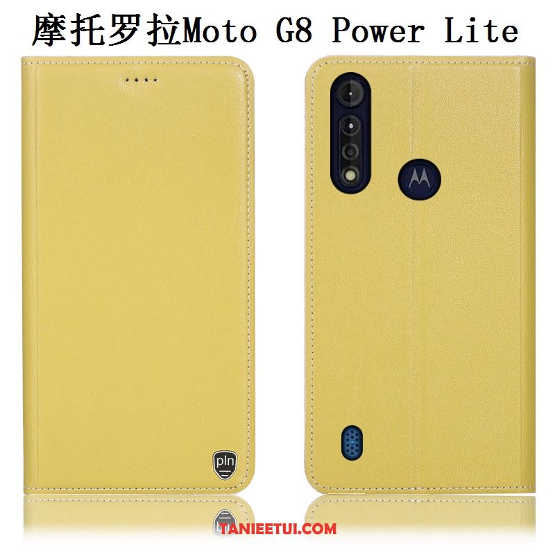 Etui Moto G8 Power Lite Prawdziwa Skóra Telefon Komórkowy Anti-fall, Futerał Moto G8 Power Lite Ochraniacz Wzór Żółty