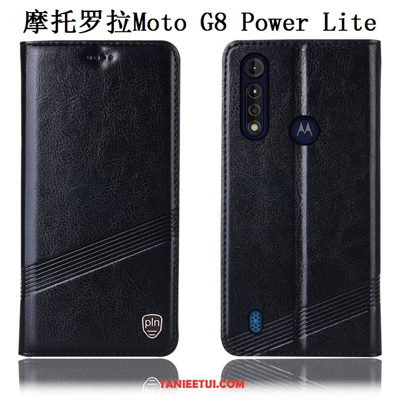 Etui Moto G8 Power Lite Telefon Komórkowy Czarny Anti-fall, Obudowa Moto G8 Power Lite Prawdziwa Skóra Ochraniacz Wzór