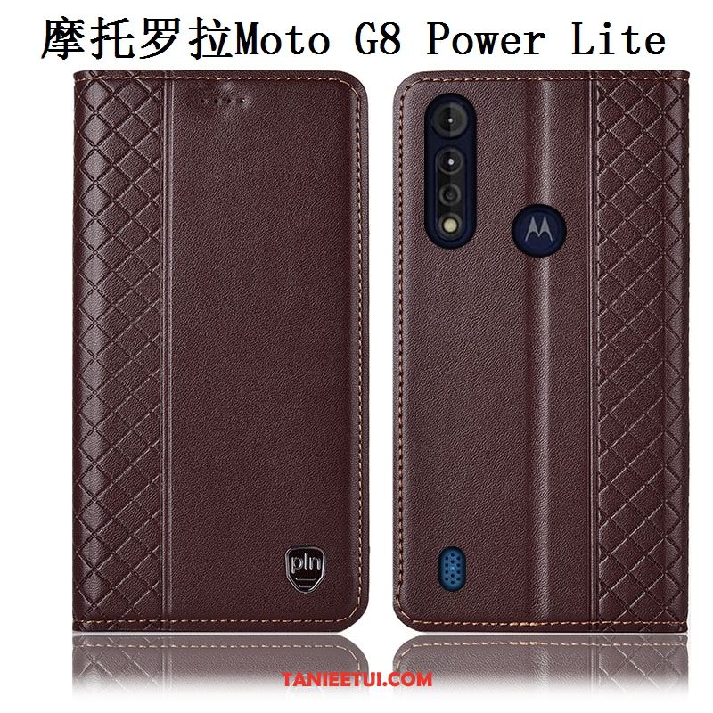 Etui Moto G8 Power Lite Telefon Komórkowy Ochraniacz Anti-fall, Futerał Moto G8 Power Lite Prawdziwa Skóra All Inclusive Brązowy