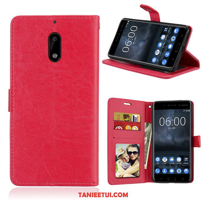 Etui Nokia 6 Miękki Silikonowe Czerwony, Obudowa Nokia 6 Skórzany Futerał Portfel Ochraniacz