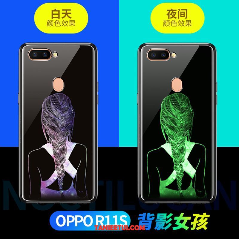 Etui Oppo R11s Szkło Czarny Anti-fall, Futerał Oppo R11s Telefon Komórkowy Świecące All Inclusive