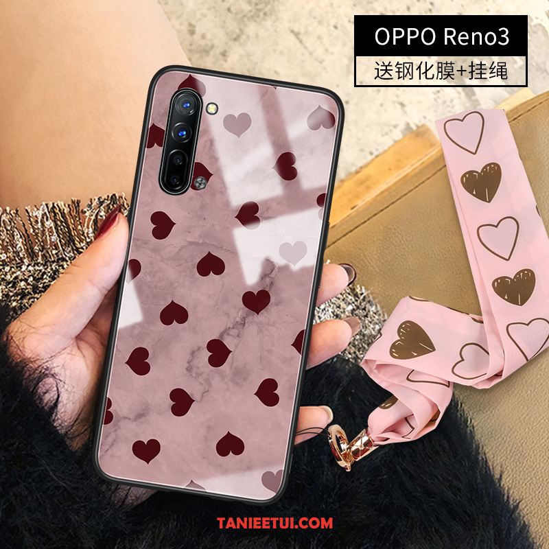 Etui Oppo Reno 3 Różowe Szkło Luksusowy, Pokrowce Oppo Reno 3 Anti-fall All Inclusive Cienkie