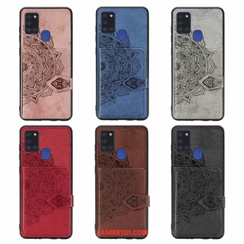 Etui Samsung Galaxy A21s Pakiet Kart Płótno Gwiazda, Obudowa Samsung Galaxy A21s Skórzany Futerał Wzór Telefon Komórkowy