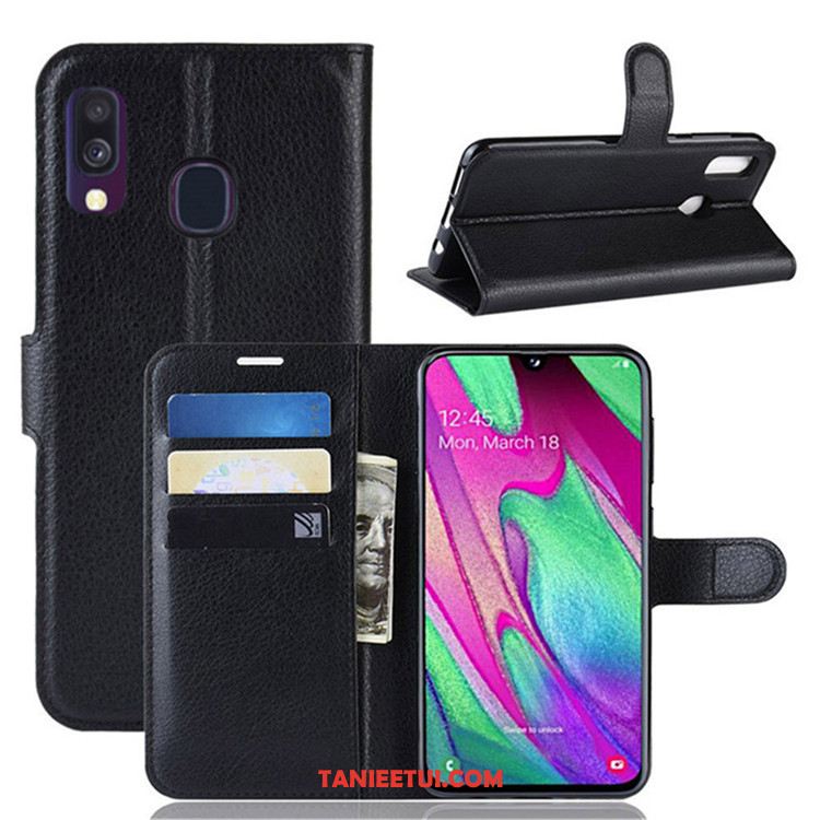 Etui Samsung Galaxy A40 Portfel Ochraniacz Telefon Komórkowy, Futerał Samsung Galaxy A40 Czarny Skórzany Gwiazda