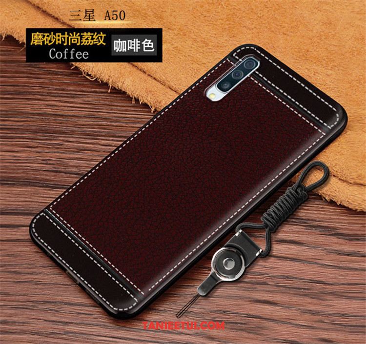 Etui Samsung Galaxy A50 Wiszące Ozdoby Classic Proste, Pokrowce Samsung Galaxy A50 Telefon Komórkowy Nubuku Litchi Braun