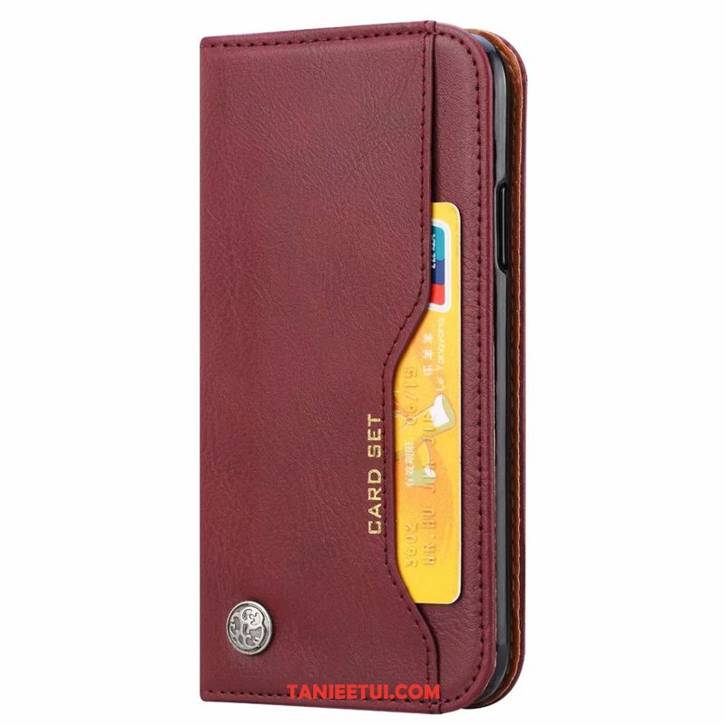 Etui Samsung Galaxy A50 Wspornik Portfel Magnetyzm, Obudowa Samsung Galaxy A50 Wino Czerwone Skórzany Futerał Telefon Komórkowy