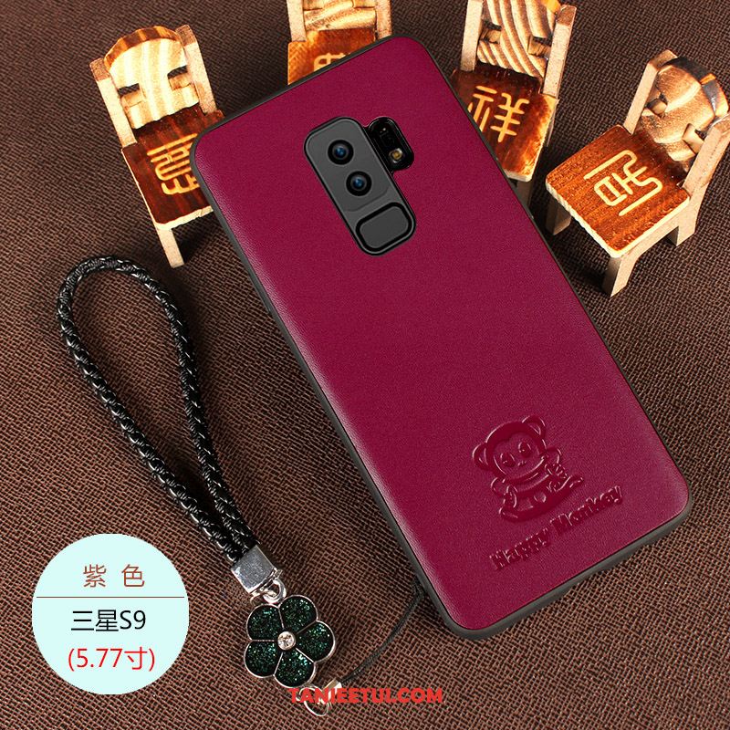 Etui Samsung Galaxy S9+ Czerwony Kreskówka Gwiazda, Futerał Samsung Galaxy S9+ Ochraniacz Anti-fall Prawdziwa Skóra